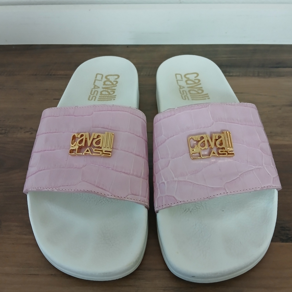 CAVALLI CLASS BY ROBERTO CAVALLI Croc Embossed Leather‎ Pool Slides